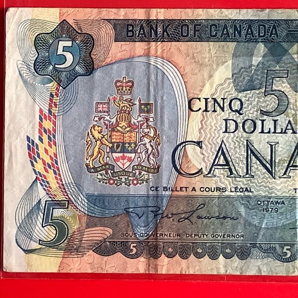 Vintage Old $5 Canadian Bill 1979 - Picture 5 of 6